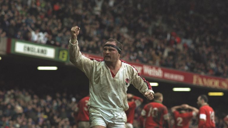 Brian Moore celebrates with England