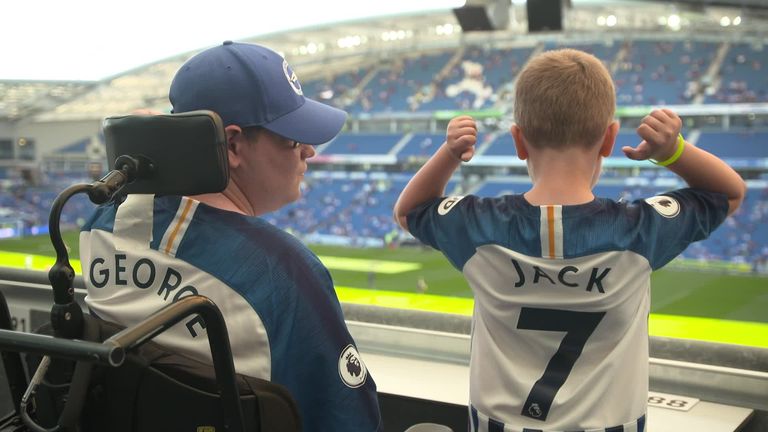 Brighton fan George Holloway-Bartle with his brother Jack at the Amex Stadium. 