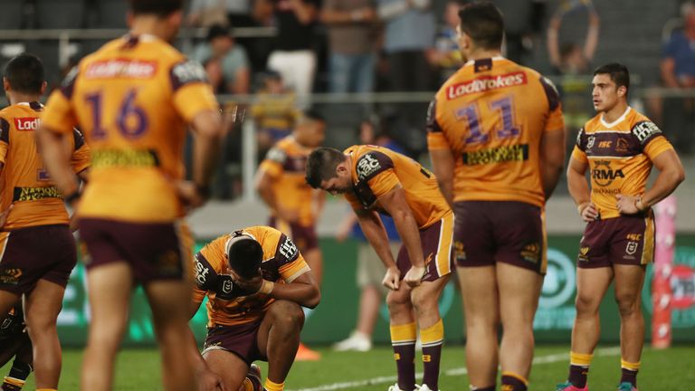 Broncos players look dejected