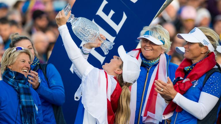Bronte Law celebrates with the Solheim Cup