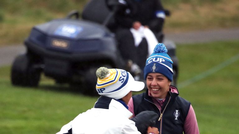 Celine Boutier and Georgia Hall during the Solheim Cup fourballs