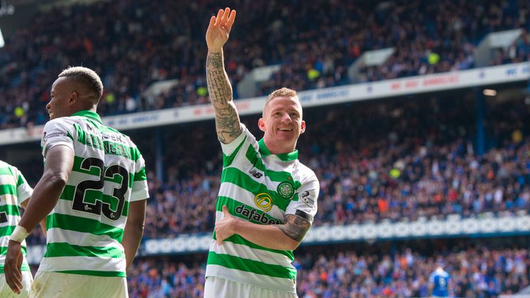 Celtic's Jonny Hayes celebrates his late goal against Rangers making it 2-0