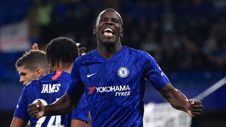 Chelsea's Kurt Zouma celebrates scoring his side's fourth goal of the game against Grimsby