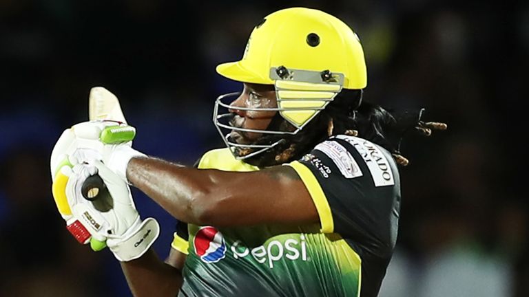 Chris Gayle in action for Jamaica Tallawahs vs St Kitts Nevis Patriots in the CPL