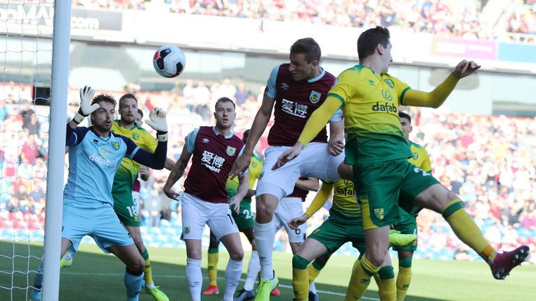 BURNLEY, ENGLAND - SEPTEMBER 21: xxx (L) of Burnley in action with xxxx Norwich City during the Premier League match between Burnley FC and Norwich City at Turf Moor on September 21, 2019 in Burnley, United Kingdom. (Photo by Nigel Roddis/Getty Images)
