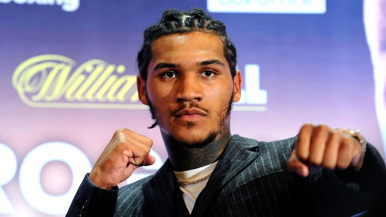 Conor Benn poses for a photo after a press conference at Park Plaza London Riverbank Hotel