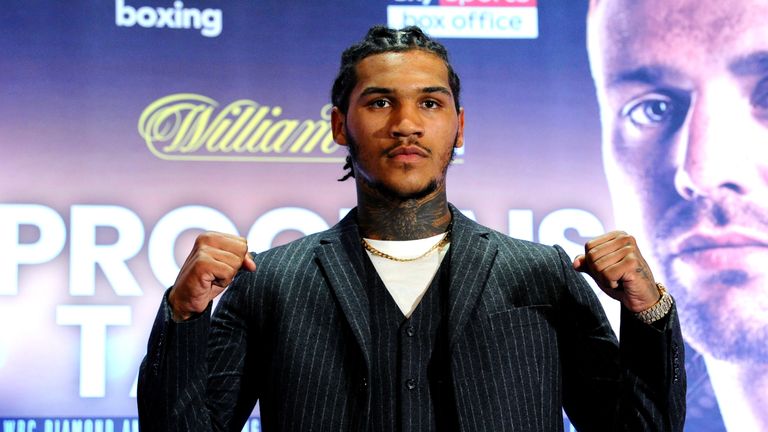 Conor Benn poses for a photo after a press conference at Park Plaza London Riverbank Hotel