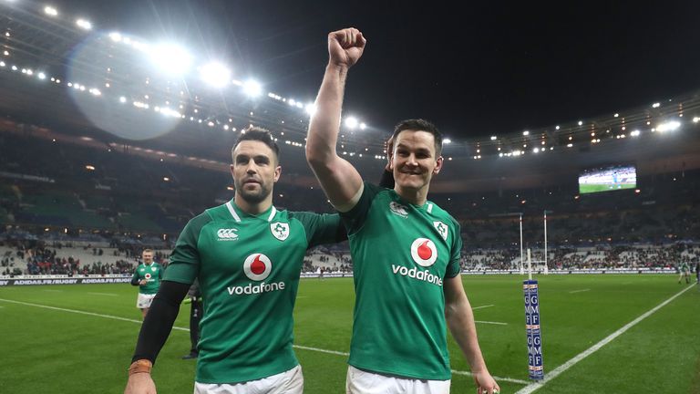 Conor Murray (l) and Johnny Sexton of Ireland celebrate Six Nations triumph