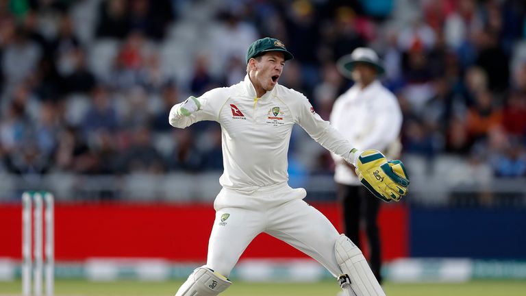 Tim Paine celebrates Australia's Ashes victory at Old Trafford