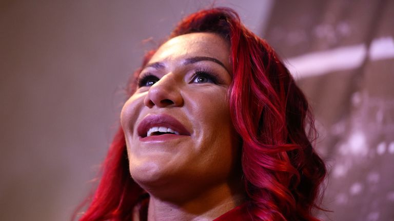 UFC Featherweight Champion Cris Cyborg attends a press conference at the Hilton Hotel in Copacabana on August 15, 2017 in Rio de Janeiro, Brazil