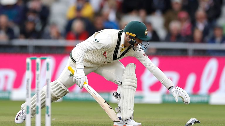 Marnus Labuschagne of Australia tries to catch a chip packet during day one of the 4th Specsavers Test between England and Australia at Old Trafford on September 04, 2019