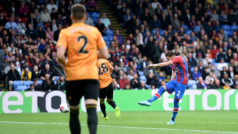 Crystal Palace's Joel Ward scores the opening goal of the game