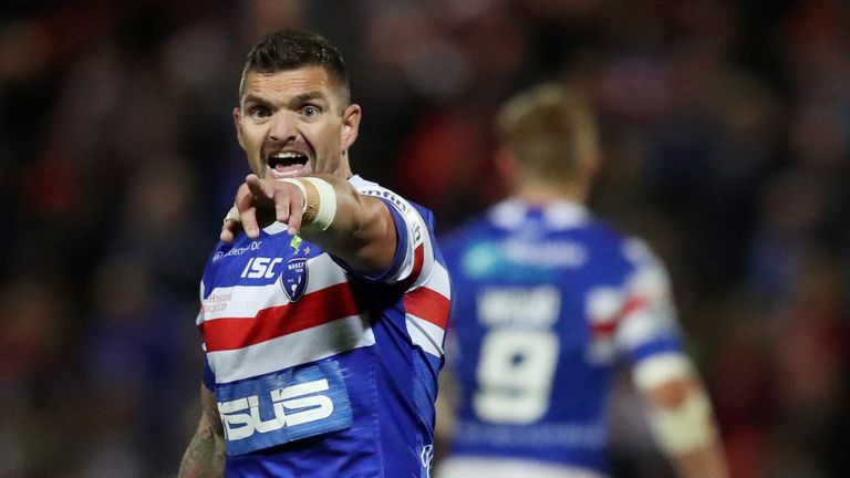 Picture by Oskar Vierod/SWpix.com - 13/09/2019 - Rugby League - Betfred Super League - Wakefield Trinity v London Broncos - The Mobile Rocket Stadium, Wakefield, England - Wakefield Trinity's Danny Brough celebrates scoring a drop goal