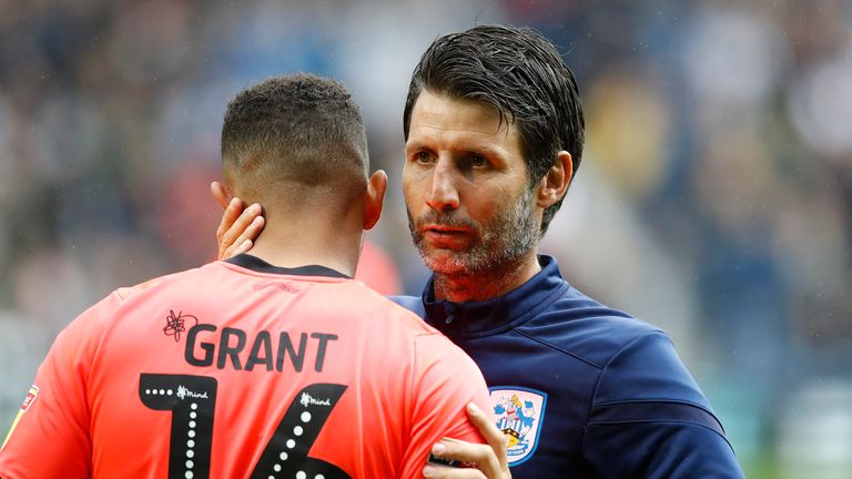 Danny Cowley consoles Karlan Grant following Huddersfield's 4-2 loss to West Brom