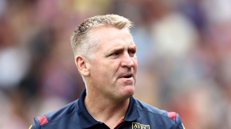 Dean Smith, Manager of Aston Villa looks on prior to the Premier League match between Crystal Palace and Aston Villa at Selhurst Park on August 31, 2019 in London, United Kingdom