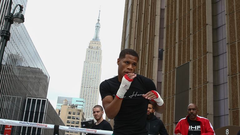 September 10, 2019; New York, NY, USA; Devin Haney works out in front of Madison Square Garden in New York City ahead of his fight against Zaur Abdullaev this Friday. Mandatory Credit: Ed Mulholland/Matchroom Boxing USA       