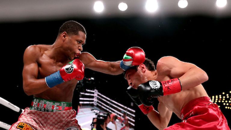 September 13, 2019; New York, NY, USA; Devin Haney and Zaur Abdullaev during their bout at the Hulu Theater at Madison Square Garden. Mandatory Credit: Ed Mulholland/Matchroom Boxing USA