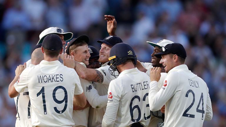 England celebrate victory in the fifth Ashes Test at The Oval that levelled the series at 2-2
