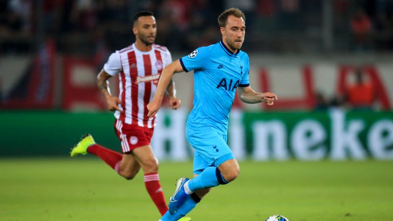 PIRAEUS, GREECE - SEPTEMBER 18: Christian Eriksen of Tottenham Hotspur during the UEFA Champions League group B match between Olympiacos FC and Tottenham Hotspur at Karaiskakis Stadium on September 18, 2019 in Piraeus, Greece. (Photo by MB Media/Getty Images)