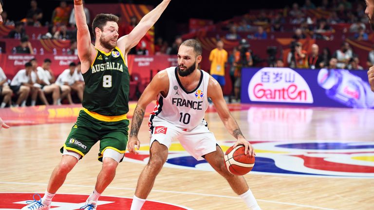 Evan Fournier handles the ball during the game against Australia during the Third Place Game of the 2019 FIBA World Cup