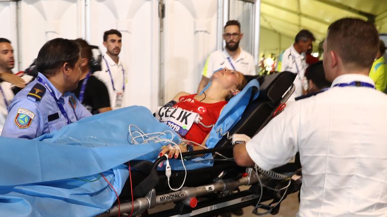 Turkey's Fadime Celik was just one of a number of athletes that needed medical attention