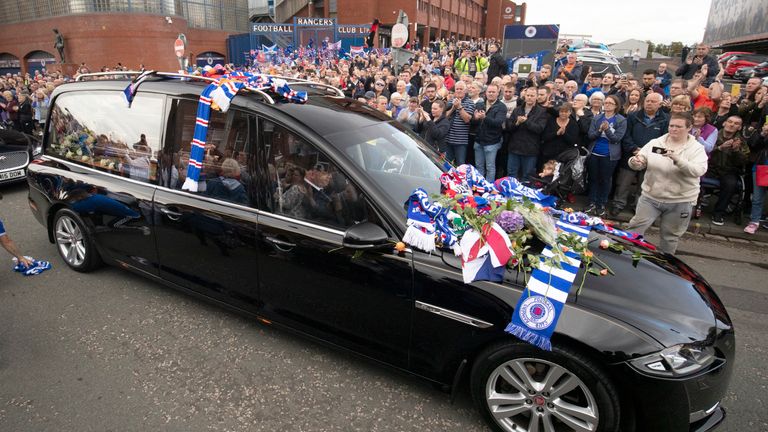 The funeral procession for Fernando Ricksen passes Ibrox