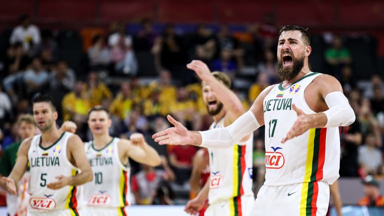 Lithuania react to a referee decision