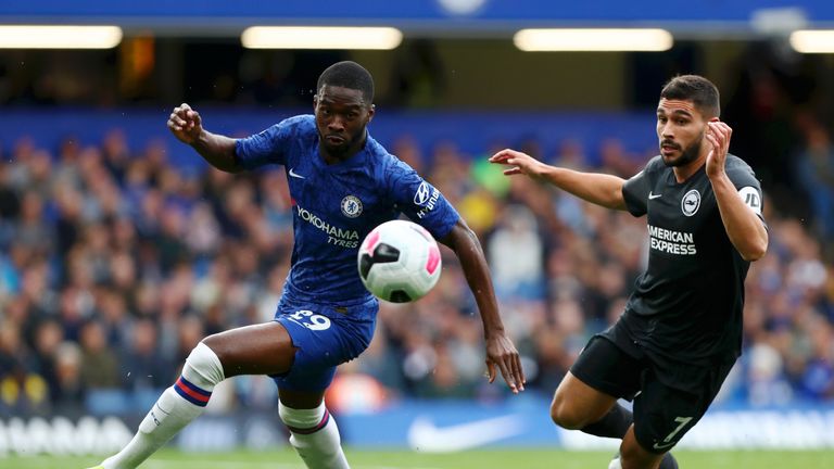 Fikayo Tomori in action against Brighton's Neal Maupay