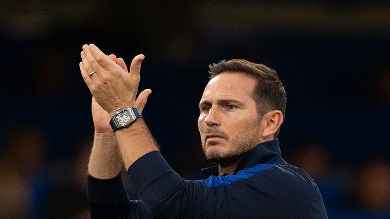 Frank Lampard applauds Chelsea&#39;s supporters after claiming his first home victory as head coach. 