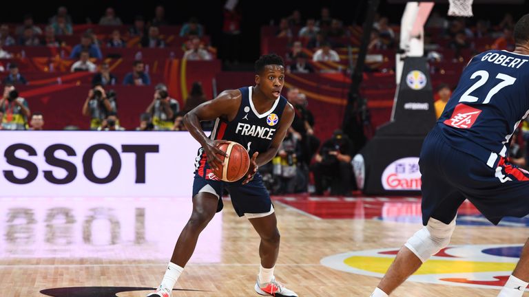 Frank Ntilikina of France handles the ball against Argentina during the 2019 FIBA World Cup semifinals