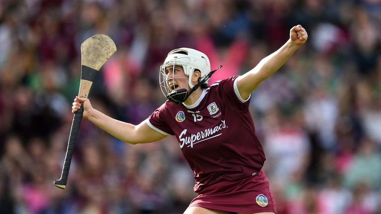 Ailish O'Reilly of Galway celebrates scoring her side's third goal