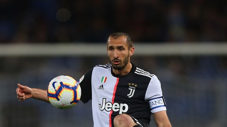 Giorgio Chiellini of Juventus in action during the Serie A match with Roma