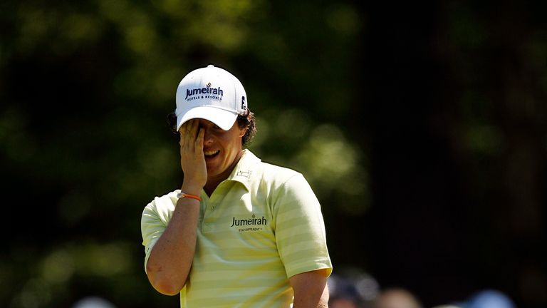 Rory McIlroy reacts to a missed putt during the 2010 BMW PGA Championship