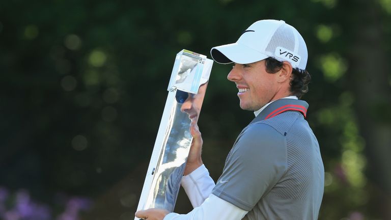 Rory McIlroy celebrates winning the BMW PGA Championship in 2014
