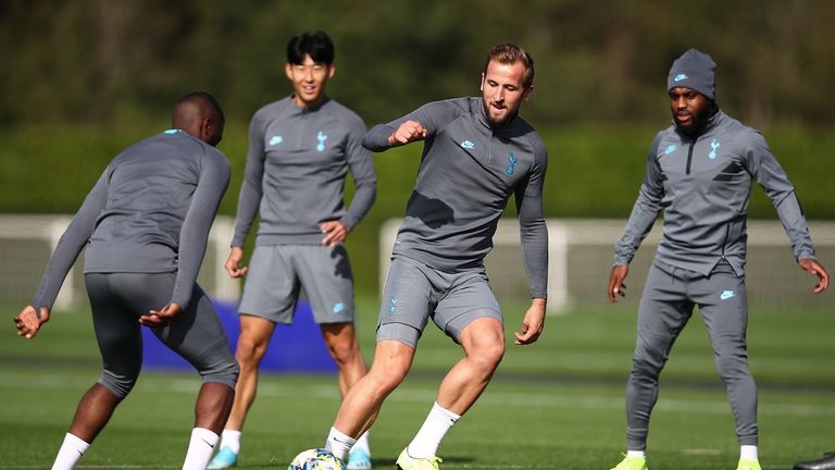 Harry Kane in training for Tottenham ahead of their Champions League meeting against Bayern Munich