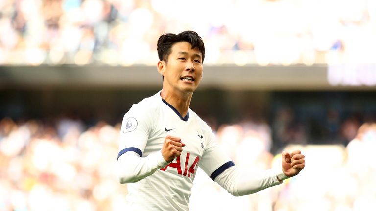Heung-Min Son celebrates after scoring Tottenham's first goal