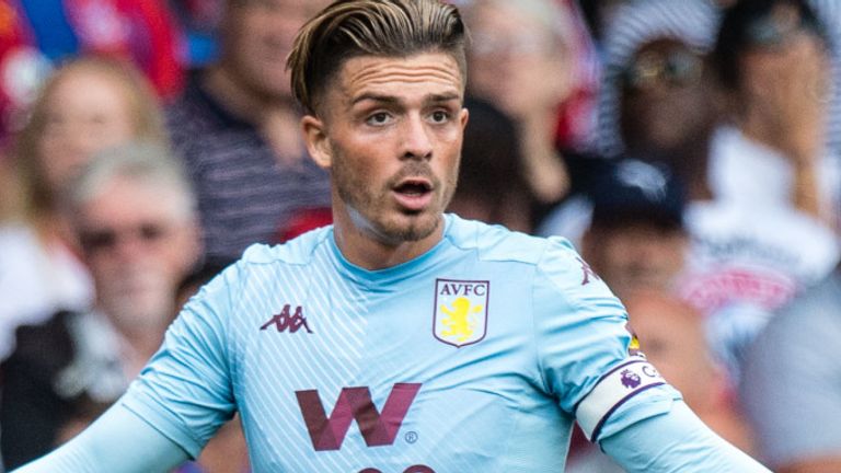 Jack Grealish reacts after he is booked for simulation in Aston Villa's defeat to Crystal Palace