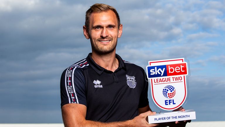 James Hanson of Grimsby Town wins the Sky Bet League Two Player of the Month award - Mandatory by-line: Robbie Stephenson/JMP - 10/09/2019 - FOOTBALL - Blundell Park - Grimsby, England - Sky Bet Player of the Month Award