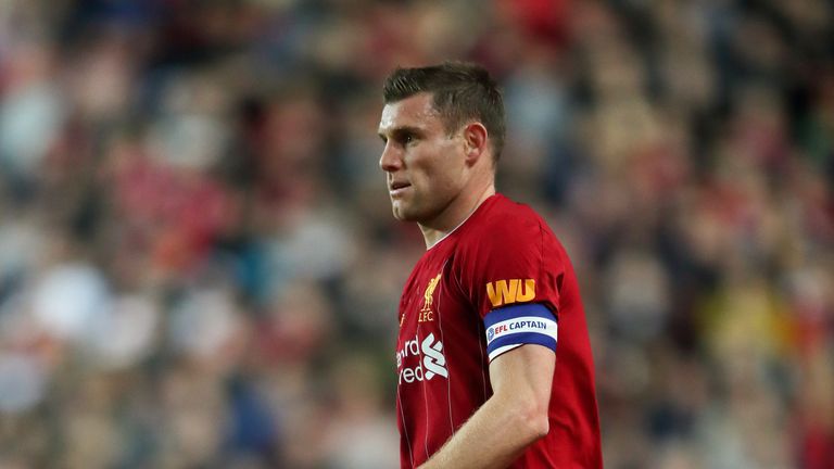 Liverpool's James Milner in action against MK Dons in rhe Carabao Cup