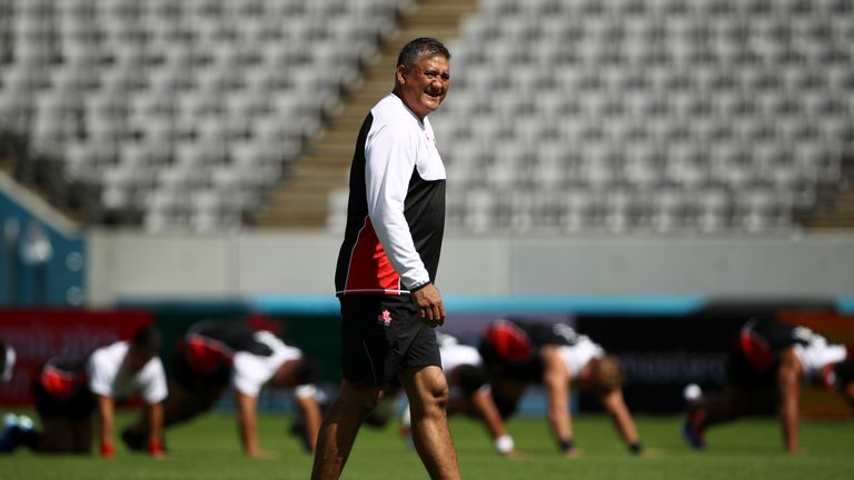 Japan head coach Jamie Joseph takes training