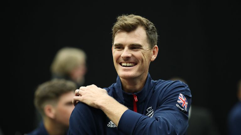 Jamie Murray prior to the Davis Cup match between Great Britain and Uzbekistan at Emirates Arena