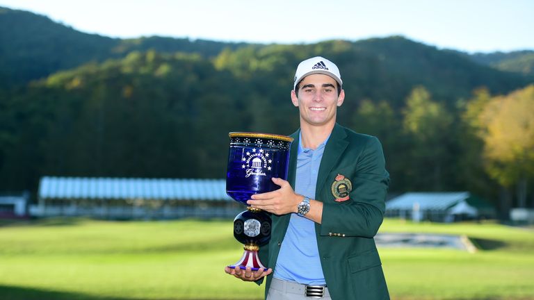 Joaquin Niemann pictured with the trophy after winning The Greenbrier