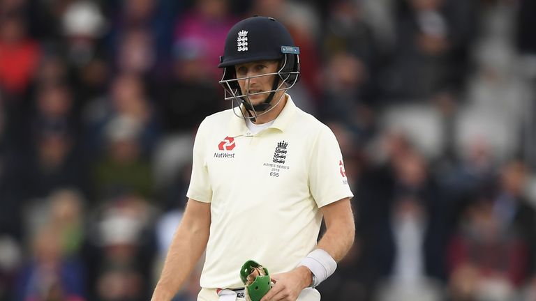 Joe Root seeks replacement equipment after a delivery from Pat Cummins breaks his box