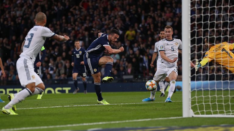 John McGinn scores for Scotland against Russia