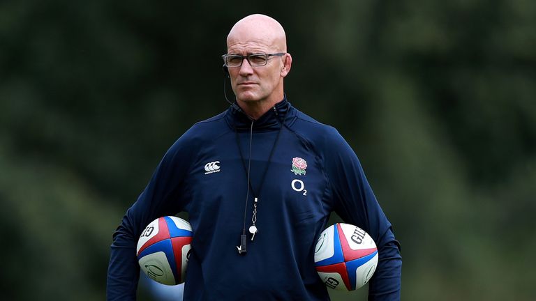 England defence coach John Mitchell at Pennyhill Park training
