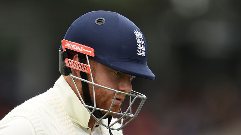 England&#39;s Jonny Bairstow walks off for 17 during the fourth day of the fourth Ashes cricket Test match between England and Australia at Old Trafford in Manchester, north-west England on September 7, 2019.