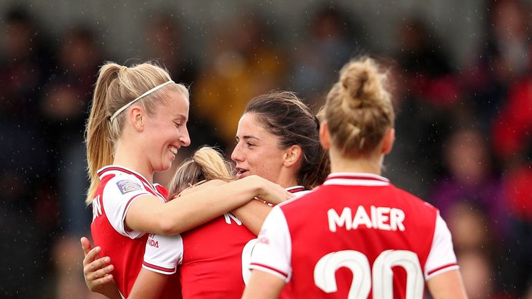 Jordan Nobbs celebrates scoring Arsenal's fourth goal against Brighton