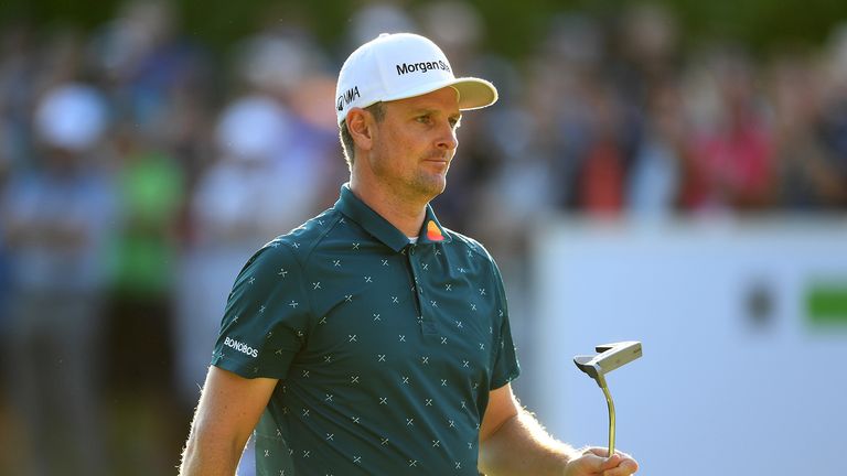 Justin Rose of England looks on from the 17th green during Day One of the BMW PGA Championship at Wentworth Golf Club on September 19, 2019 in Virginia Water, United Kingdom. 