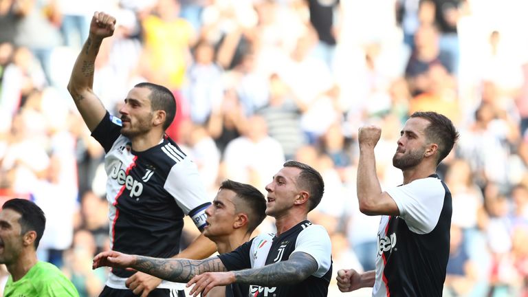 during the Serie A match between Juventus and SPAL at  on September 29, 2019 in Turin, Italy.