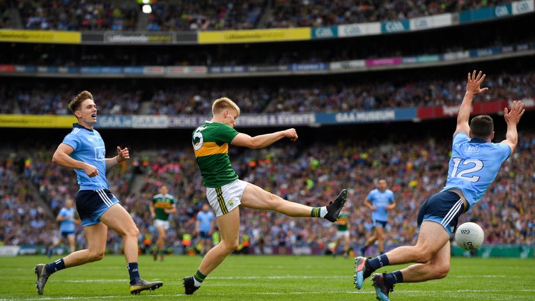 Killian Spillane of Kerry shoots to score Kerry's second-half goal